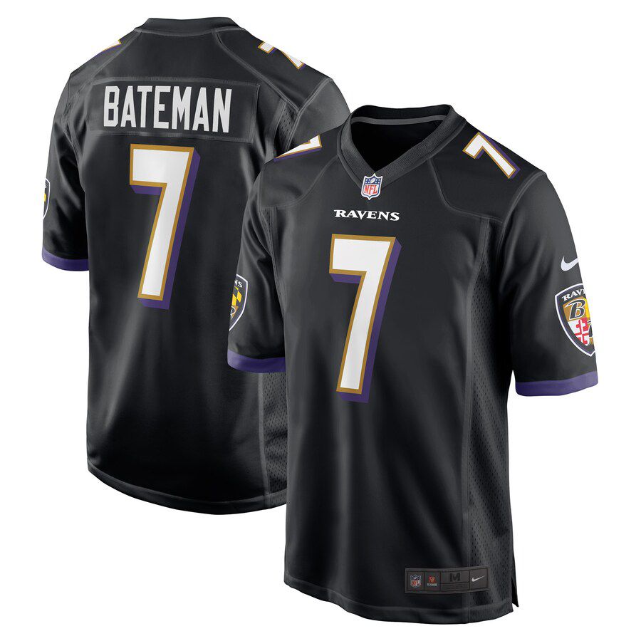 Men Baltimore Ravens 7 Rashod Bateman Nike Black Game Player NFL Jersey